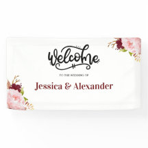 Personalized Burgundy Floral Wedding Banner