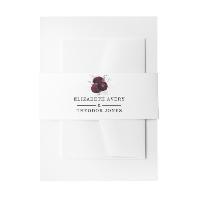 Personalized Burgundy Floral Wedding Invitation Belly Band (Front Example)