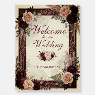 Personalized Burgundy Floral Wedding Welcome Sign