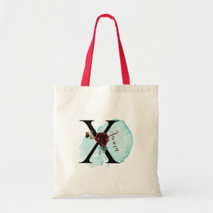 Personalized Burgundy Floral X Bridal Shower Gift Tote Bag