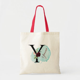 Personalized Burgundy Floral Y Bridal Shower Gift Tote Bag