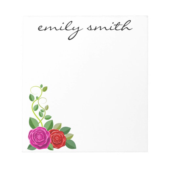 Personalized Burgundy Flower Roses Notepad (Front)