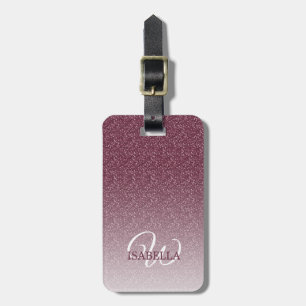 Personalized Burgundy Glitter Ombre Name Monogram Luggage Tag