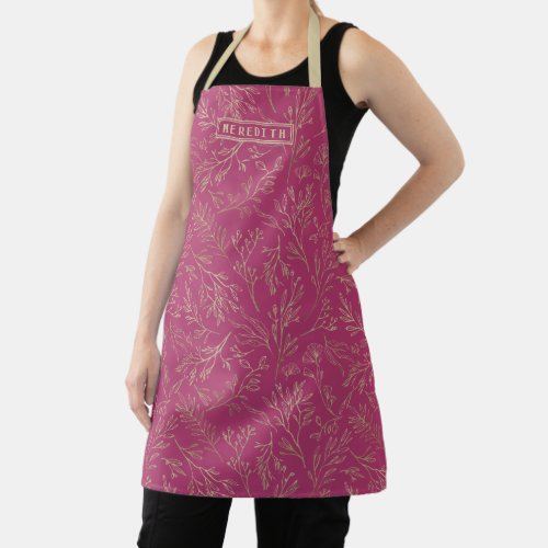 Personalized Burgundy Gold Abstract Floral Apron