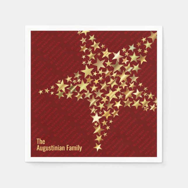 Personalized BURGUNDY Gold Stars Paper Napkins (Front)