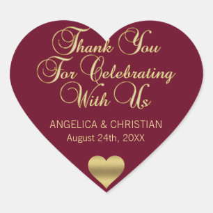 Personalized Burgundy Gold Thank You Heart Wedding Heart Sticker