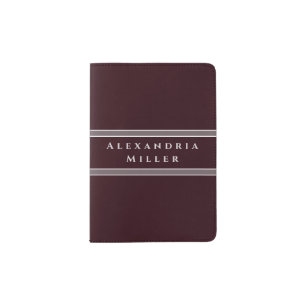 Personalized Burgundy & Gray Stripe Passport Holder
