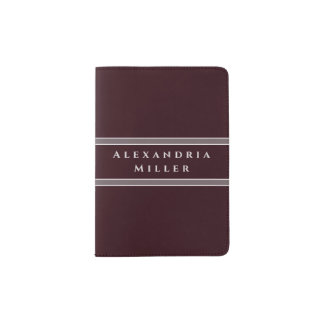 Personalized Burgundy & Gray Stripe Passport Holder