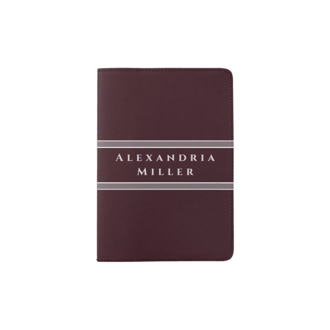 Personalized Burgundy & Gray Stripe Passport Holder (Front)