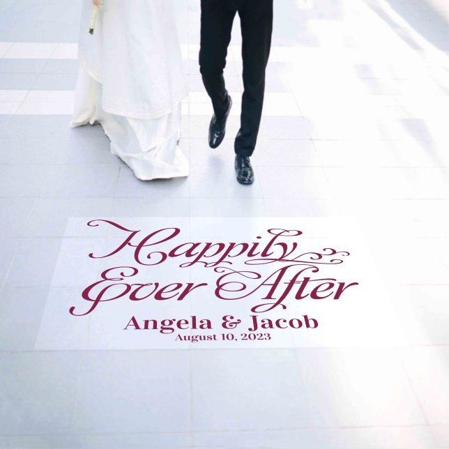 Personalized Burgundy Happily Ever After Wedding Floor Decals (Wedding)