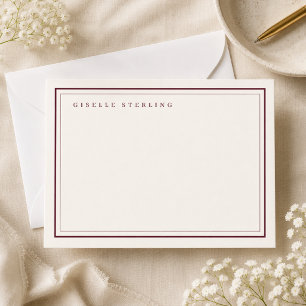 Personalized Burgundy Ivory Double Border Note Card