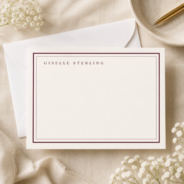 Personalized Burgundy Ivory Double Border Note Card (Creator Uploaded)