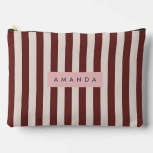 Personalized Burgundy & Ivory Stripe Accessory Pouch