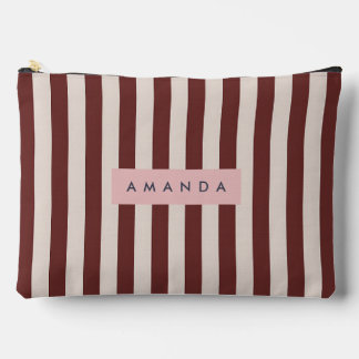 Personalized Burgundy & Ivory Stripe Accessory Pouch