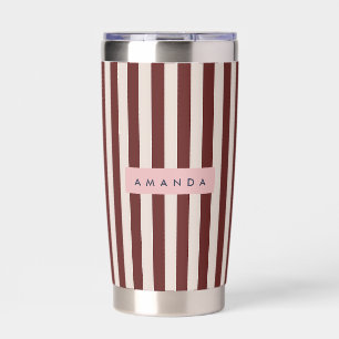 Personalized Burgundy & Ivory Stripe Insulated Tumbler