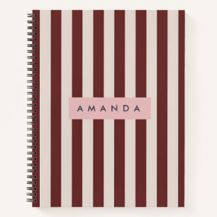 Personalized Burgundy & Ivory Stripe Notebook