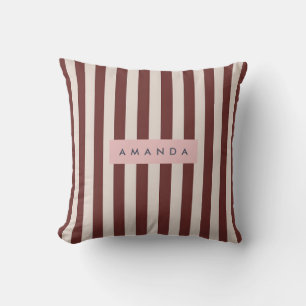 Personalized Burgundy & Ivory Stripe Throw Pillow