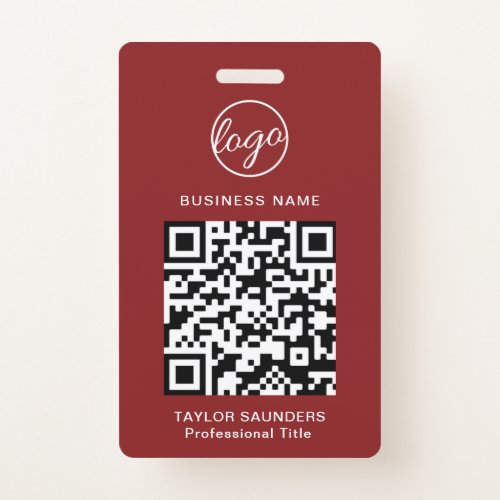 Personalized Burgundy Logo QR Code Employee ID Badge