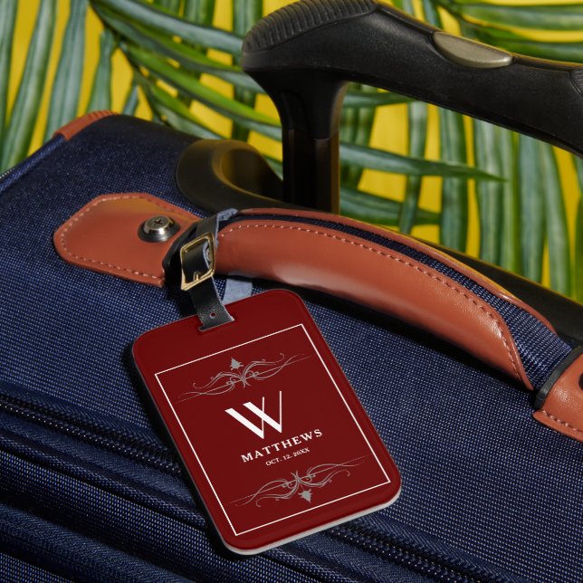 Personalized burgundy Luggage Tag (Front Insitu 1)