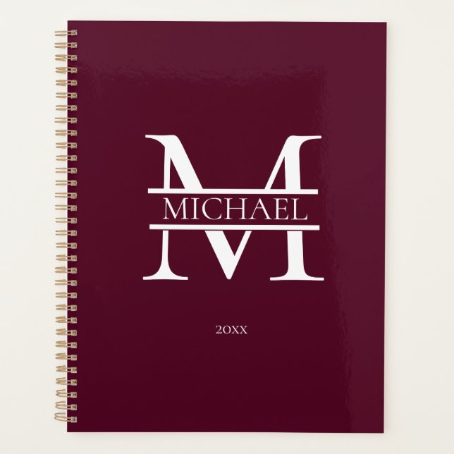 Personalized Burgundy Monogram Initial Minimalist Planner (Front)