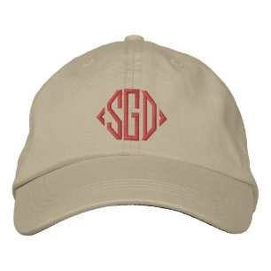 Personalized burgundy monogrammed beige embroidered baseball cap