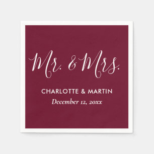 Personalized Burgundy Mr. and Mrs. Wedding Napkins