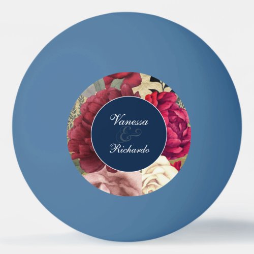 Personalized Burgundy Navy Blue Floral Wedding Ping Pong Ball
