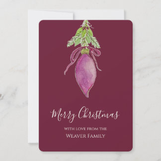 Personalized Burgundy Original Watercolor Bauble Holiday Card