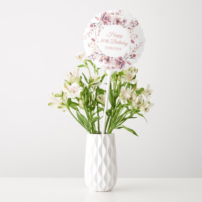 Personalized Burgundy Pink Floral 80th Birthday Balloon (Vase)