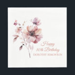 Personalized Burgundy Pink Floral 80th Birthday Napkins<br><div class="desc">Add a pretty touch to your party decor with this personalized burgundy and dusty pink floral paper napkin. An elegant watercolor sprig decorates the left side of the napkin. Three lines of text allow you to personalize the napkin. Two decorative traditional fonts create a harmonious design. I chose Happy 80th...</div>