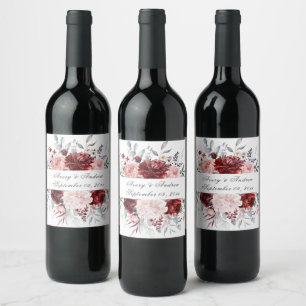 Personalized Burgundy Pink Wedding Wine Label