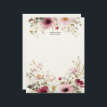 Personalized Burgundy Pink Wildflowers Florals  Letterhead<br><div class="desc">Pretty burgundy and pink wildflowers adorn the top and bottom of this letterhead stationery. Personalize it with two or more lines of text for business or personal use.</div>