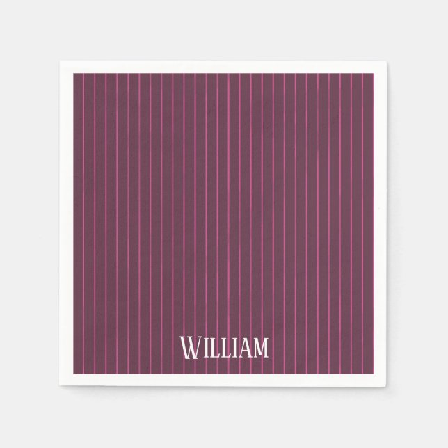 Personalized burgundy pinstripes napkins (Front)
