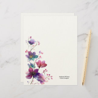 Personalized Burgundy Purple Wildflowers Florals Letterhead