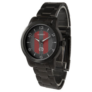 Personalized Burgundy Red Carbon Style Stripes Watch