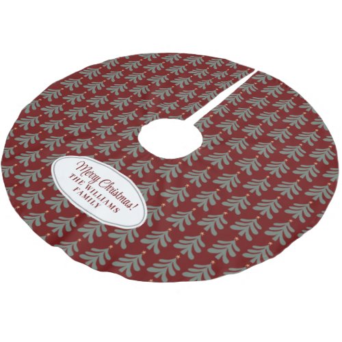 Personalized burgundy red Christmas tree skirt 