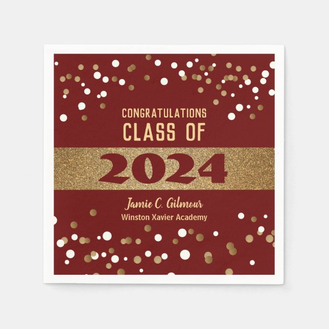 Personalized Burgundy red Class of 2024 Graduation Napkins (Front)