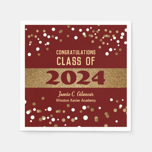 Personalized Burgundy red Class of 2024 Graduation Napkins