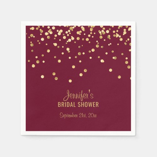 Personalized BURGUNDY Red Gold Bridal Shower Paper Napkins