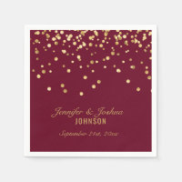 Personalized BURGUNDY Red Gold Confetti Wedding Napkin