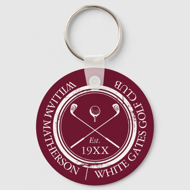 Personalized Burgundy Red Golf Club Name Keychain (Front)