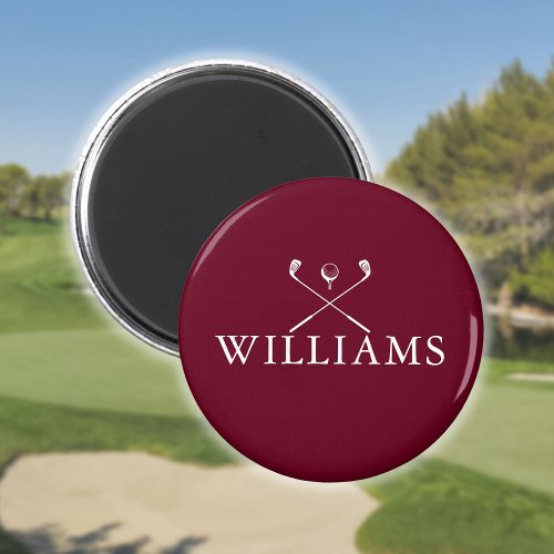 Personalized Burgundy Red Name Golf Clubs Magnet