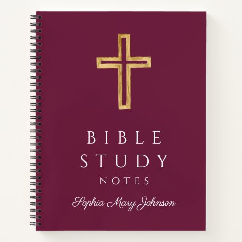 Personalized Burgundy Religious Cross  Notebook