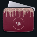 Personalized Burgundy Rose Gold Glitter Drips Laptop Sleeve<br><div class="desc">Girly Blush Pink - Rose Gold and Black Faux Glitter Drips and Sparkle Elegant Monogrammed Initials Case. This case can be customized to include your initial and first name.</div>