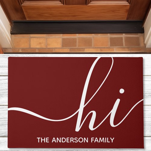 Personalized Burgundy Script Hi Doormat