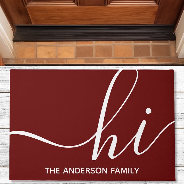 Personalized Burgundy Script Hi Doormat (Creator Uploaded)
