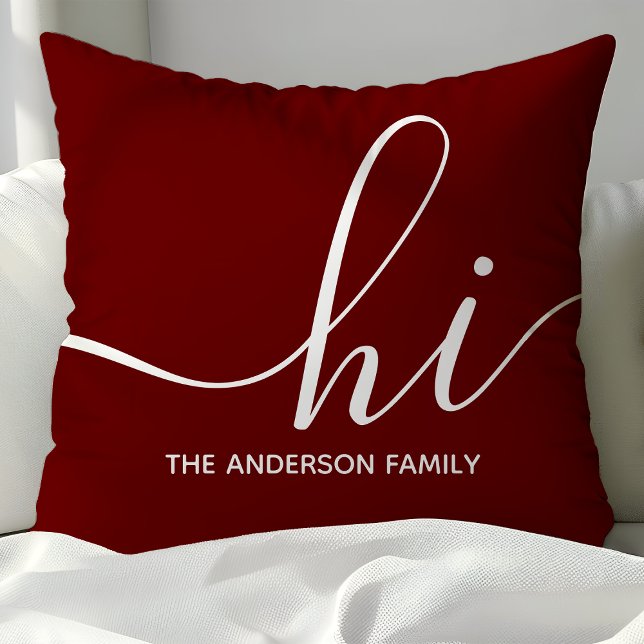 Personalized Burgundy Script Hi  Throw Pillow (Creator Uploaded)