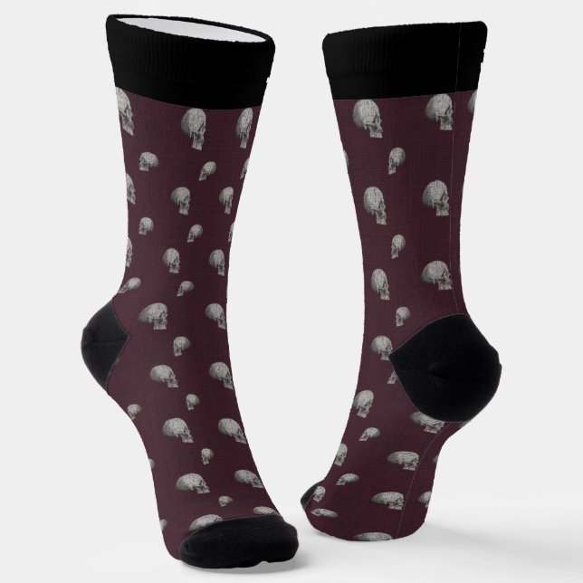 Personalized Burgundy Skull Halloween Crew Socks (Angled)