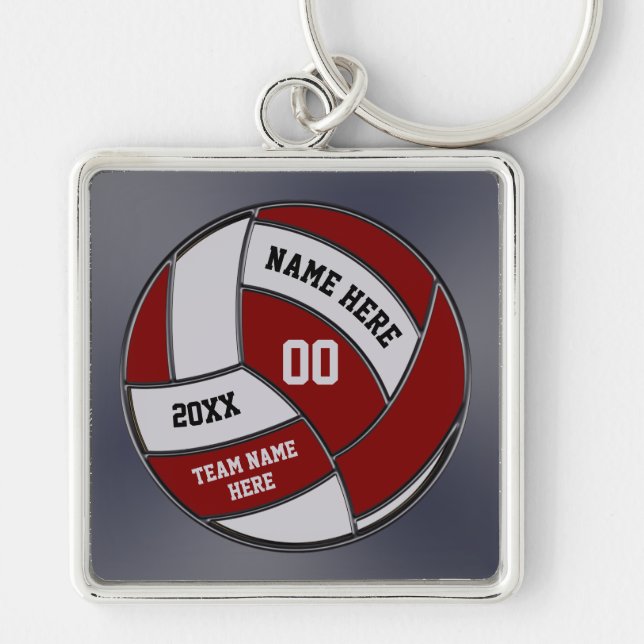 Personalized Burgundy Volleyball Keychains (Front)