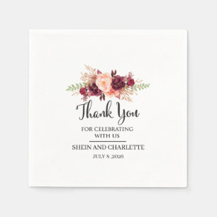Personalized Burgundy Wedding Favor, Boho Flo Napkins